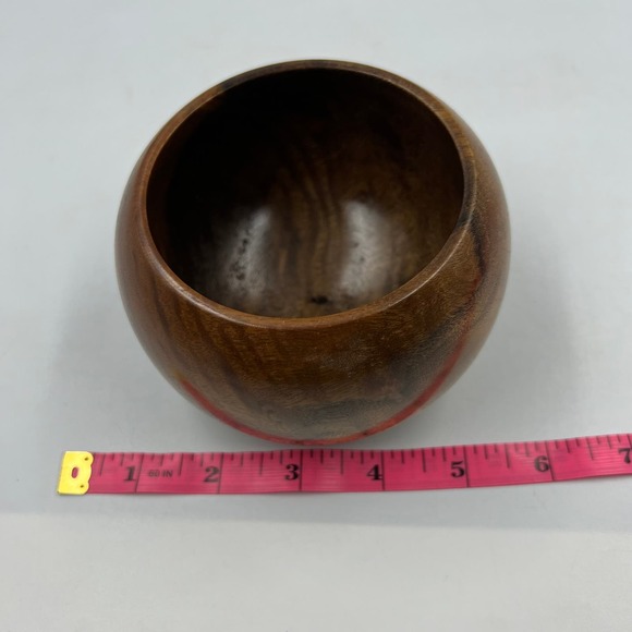 Vintage Handmade Calabsah Bowl Salt Dish Serving Wooden 5 Inch MCM Oil Rubbed - Picture 4 of 9